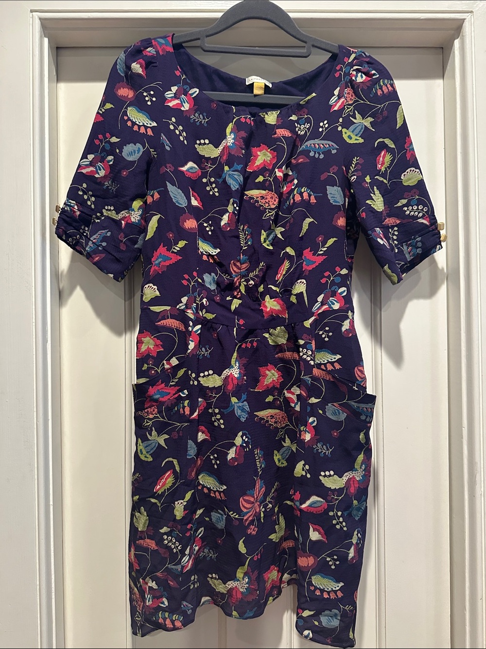 leifsdottir Navy Floral Print Short Sleeve Mini Dress